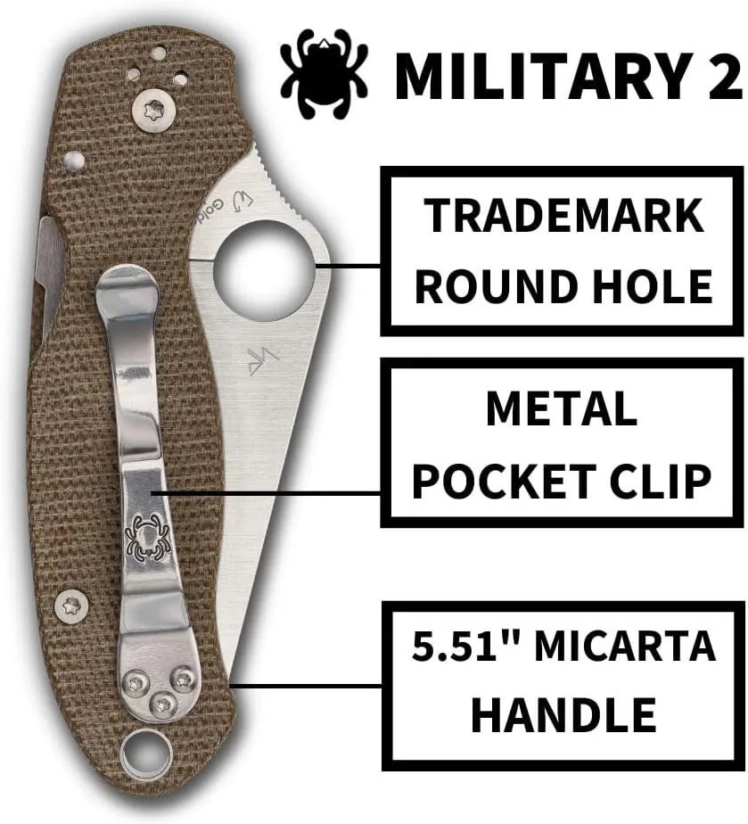 Spyderco Military 2 Folding Utility Pocket Knife - Ideal for Everyday Carry and Outdoor Adventures - G10 Handle, PlainEdge