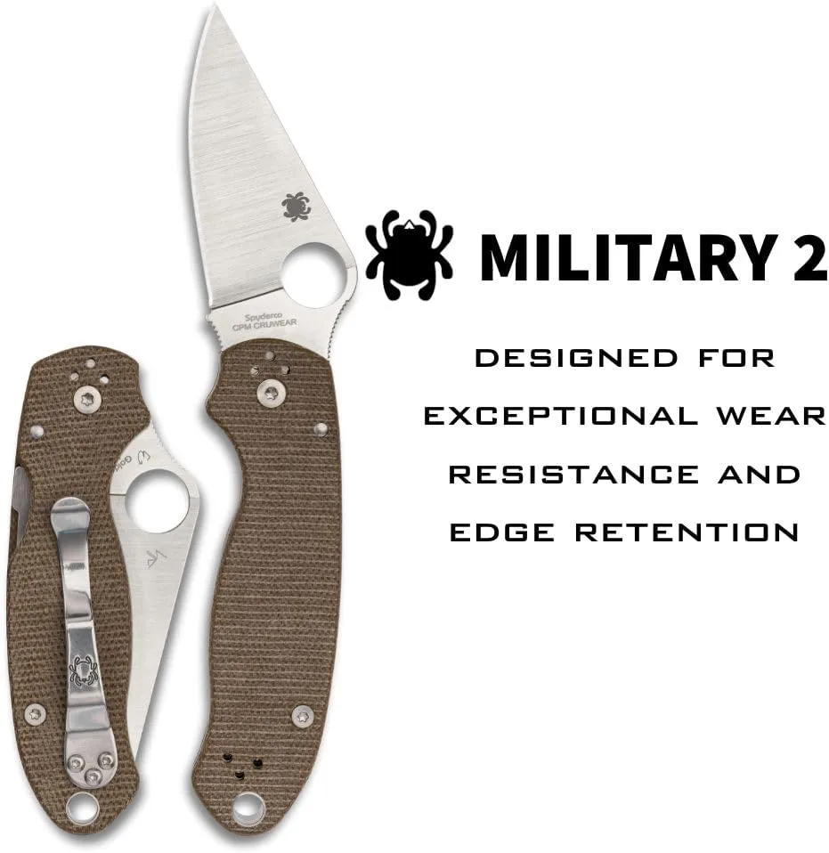 Spyderco Military 2 Folding Utility Pocket Knife - Ideal for Everyday Carry and Outdoor Adventures - G10 Handle, PlainEdge