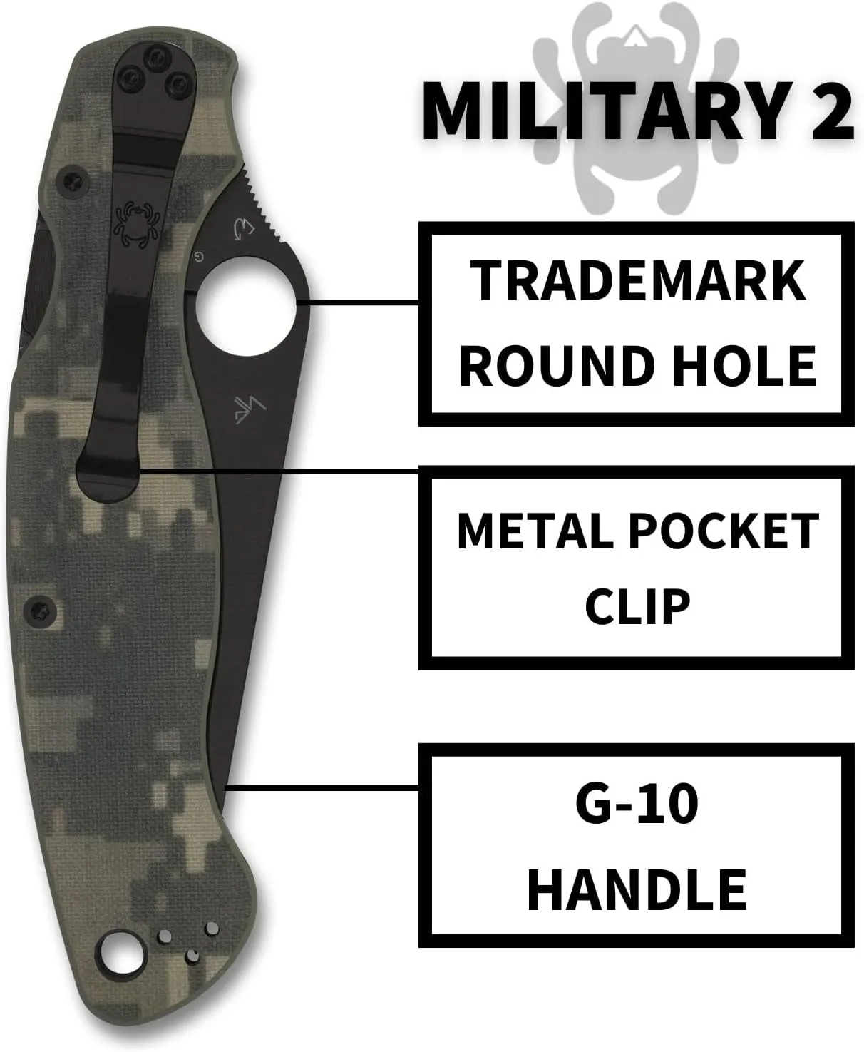 Spyderco Knives Military 2 C36GPCMOBK2 Black S30V Stainless and Camo G-10 Pocket Knife