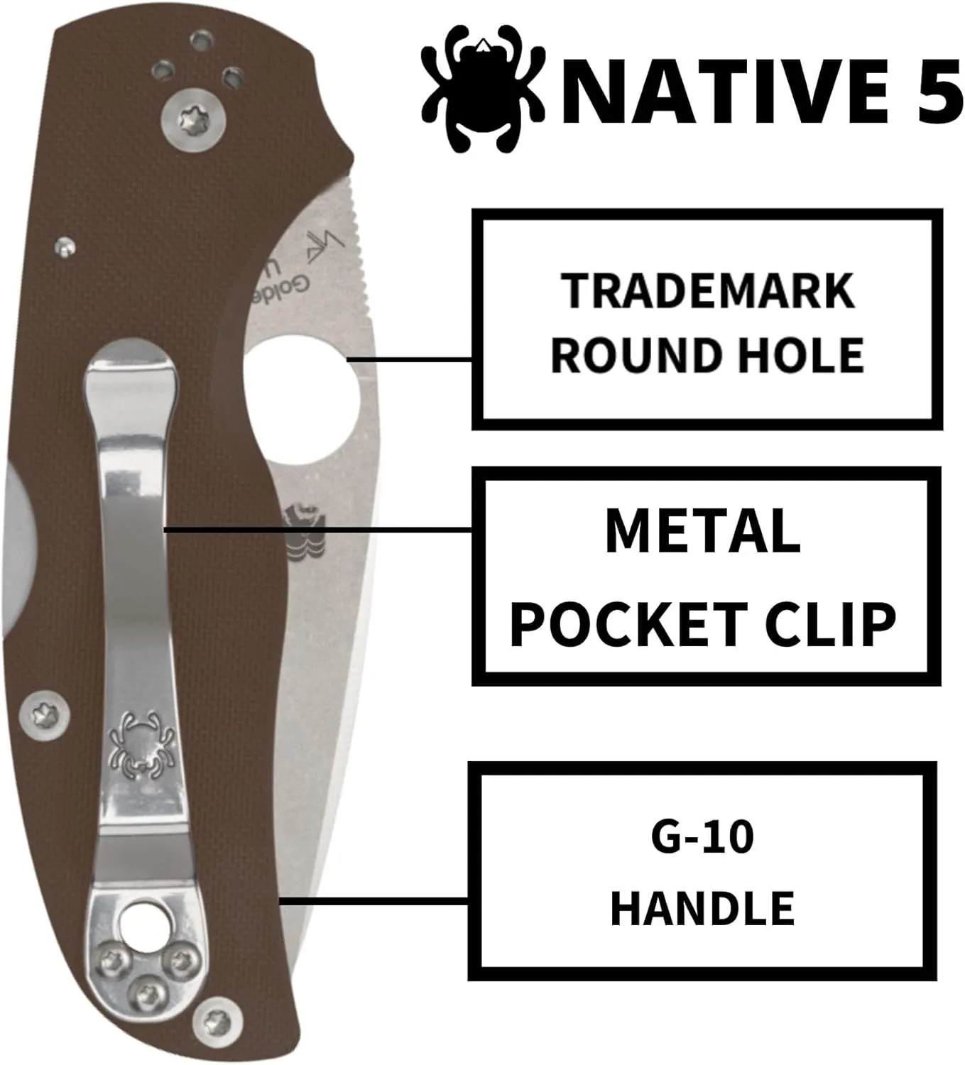 Spyderco Native 5 Folding Knife - CPM 15V Steel Blade with G-10 Handle, 2.95" Blade Length, Brown, PlainEdge - C41GPBN15V5