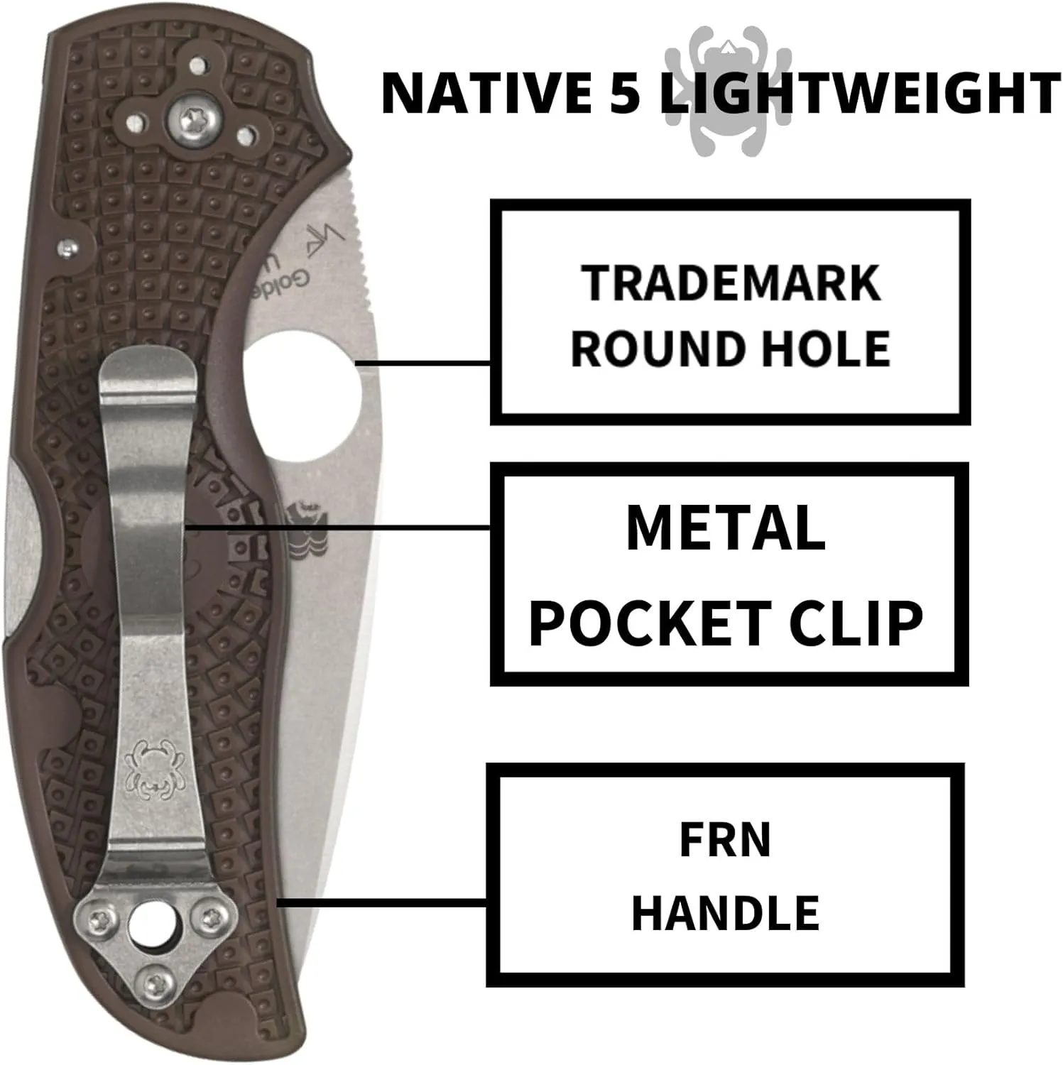 Spyderco Native5 Lightweight Folding Knife - CPM 15V Steel Blade with FRN Handle, 2.95" Blade Length, Brown