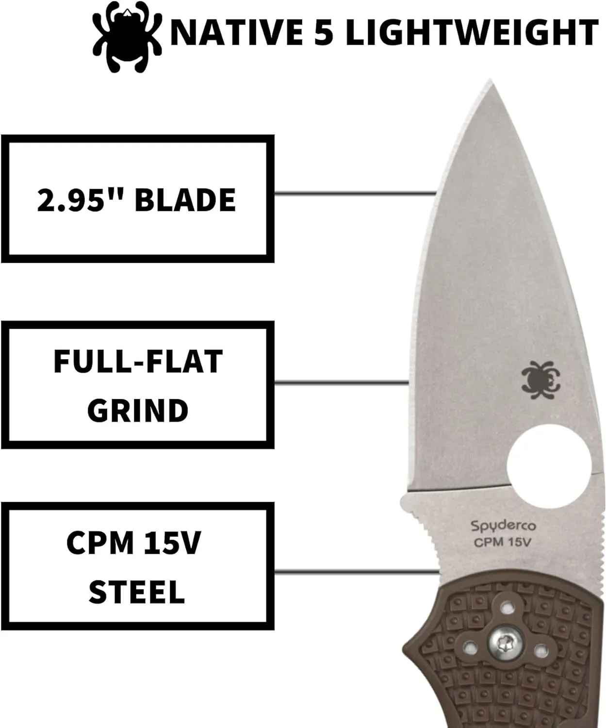Spyderco Native5 Lightweight Folding Knife - CPM 15V Steel Blade with FRN Handle, 2.95" Blade Length, Brown
