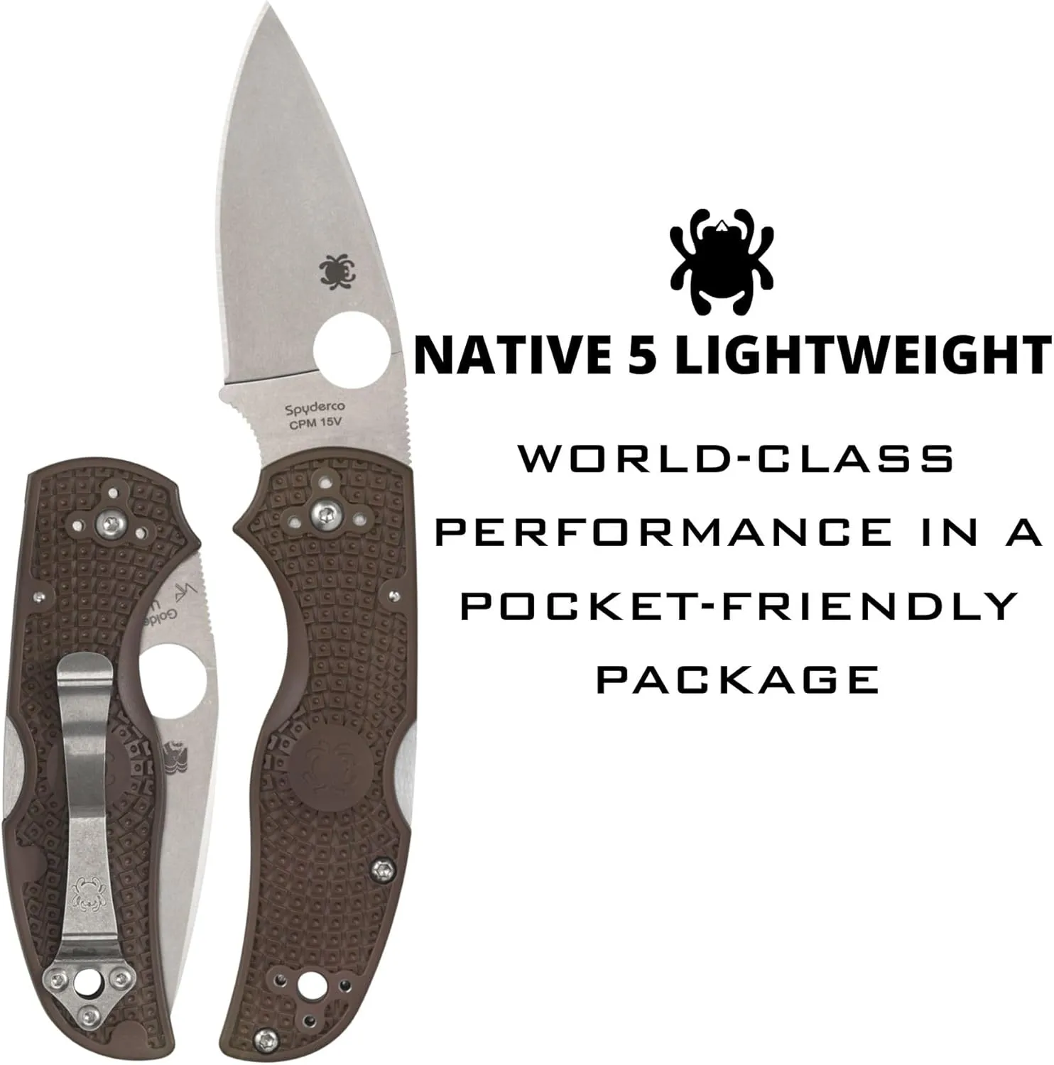 Spyderco Native5 Lightweight Folding Knife - CPM 15V Steel Blade with FRN Handle, 2.95" Blade Length, Brown