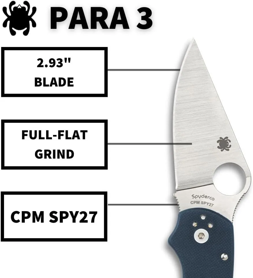 Spyderco Para 3 CPM SPY27 Lightweight Folding Knife with 2.93 Inch Stainless Steel Blade and Durable FRN Handle
