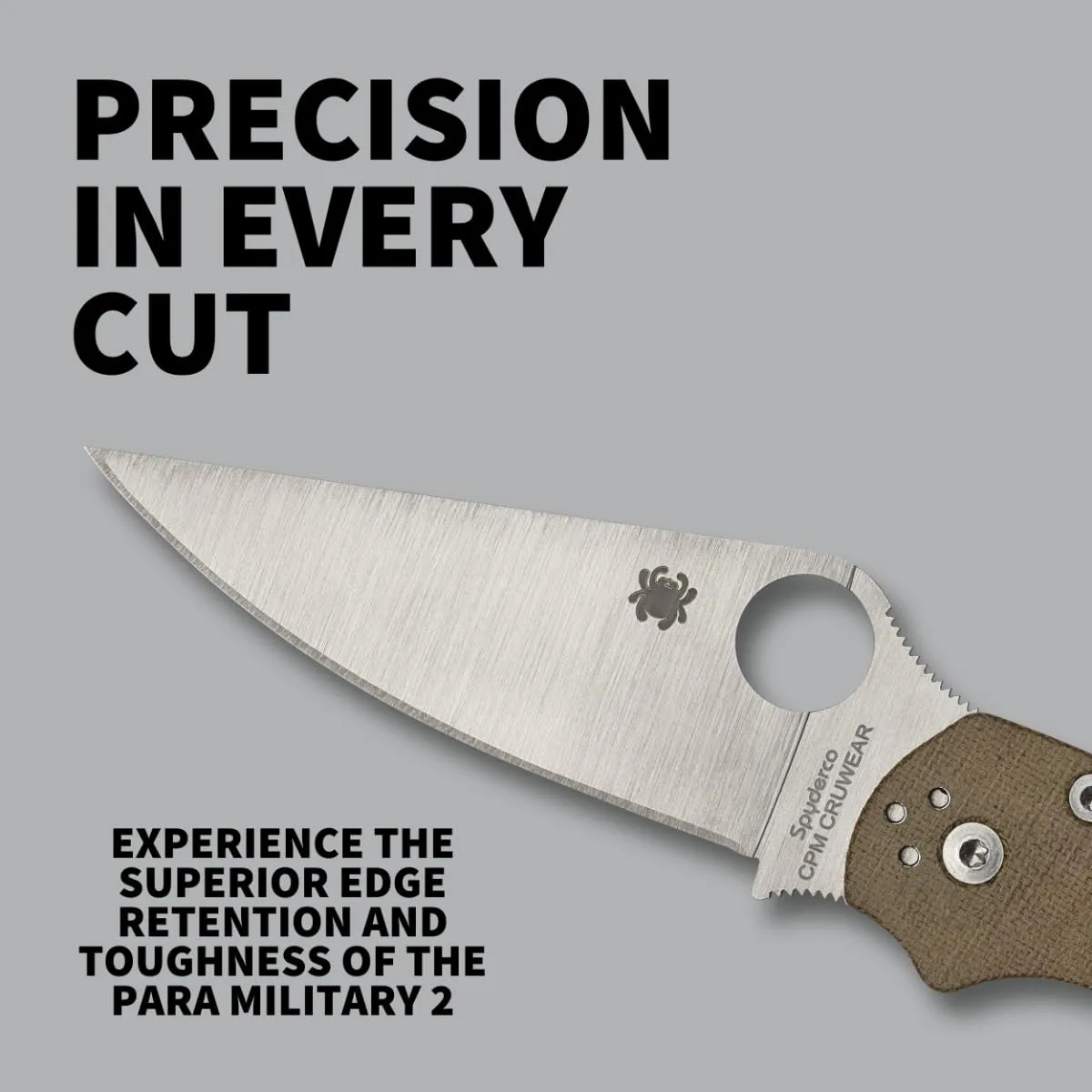 Spyderco Para Military 2 Signature Knife with 3.47" CPM Cru-Wear Steel Blade and Premium Micarta Handle - PlainEdge