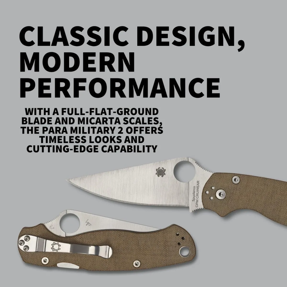 Spyderco Para Military 2 Signature Knife with 3.47" CPM Cru-Wear Steel Blade and Premium Micarta Handle - PlainEdge