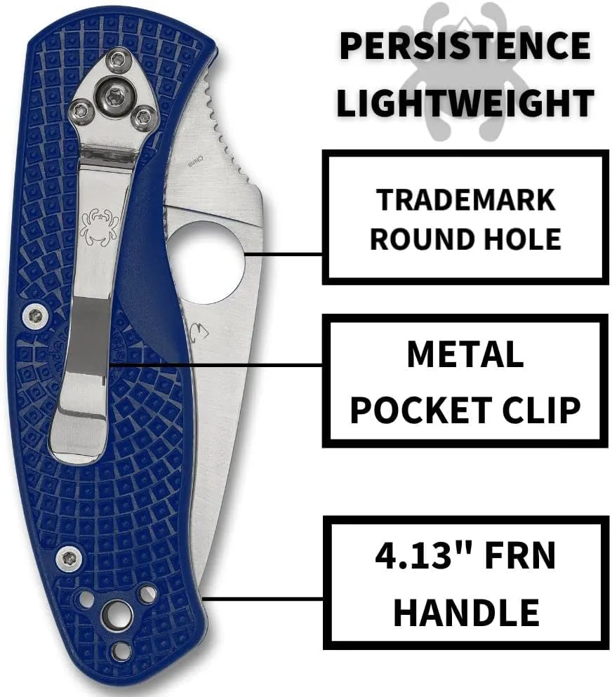 Spyderco Persistence Lightweight Folding Pocket Knife with 2.75 Inch CPM S35VN Steel Blade and Blue FRN Handle