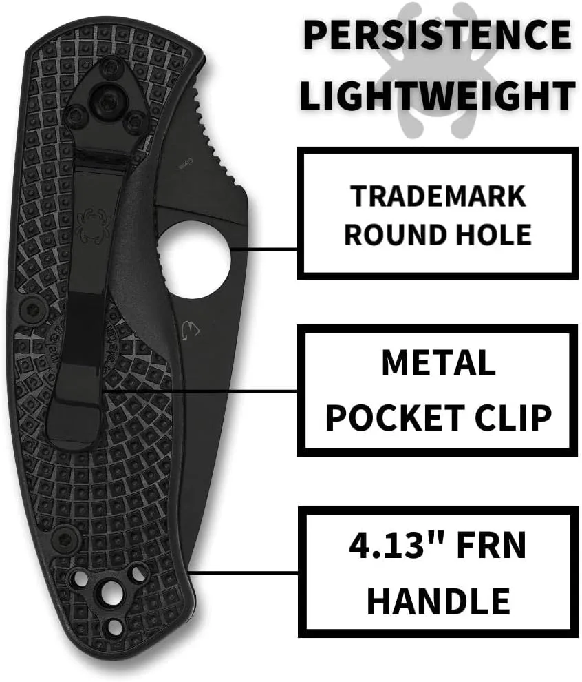 Spyderco Persistence Lightweight Pocket Knife - Durable Black Oxide Blade with Bi-Directional Textured FRN Handle