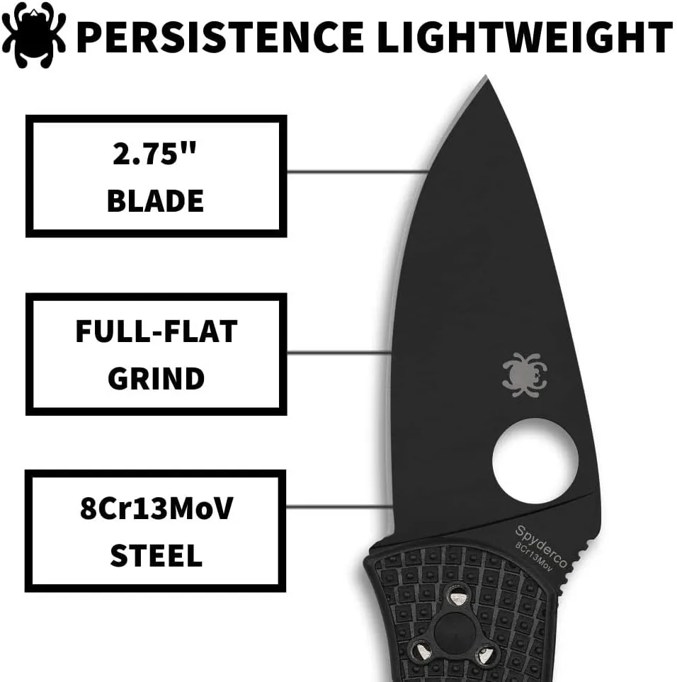 Spyderco Persistence Lightweight Pocket Knife - Durable Black Oxide Blade with Bi-Directional Textured FRN Handle
