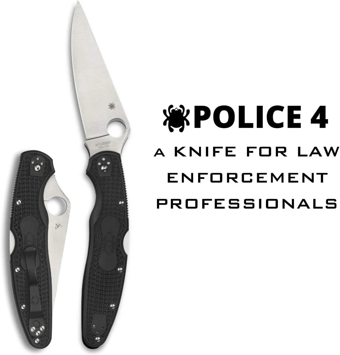 Spyderco Police 4 Lighweight Knife - Black FRN Handle with PlainEdge, Full-Flat, VG-10 Steel Blade and Back Lock - C07PBK4