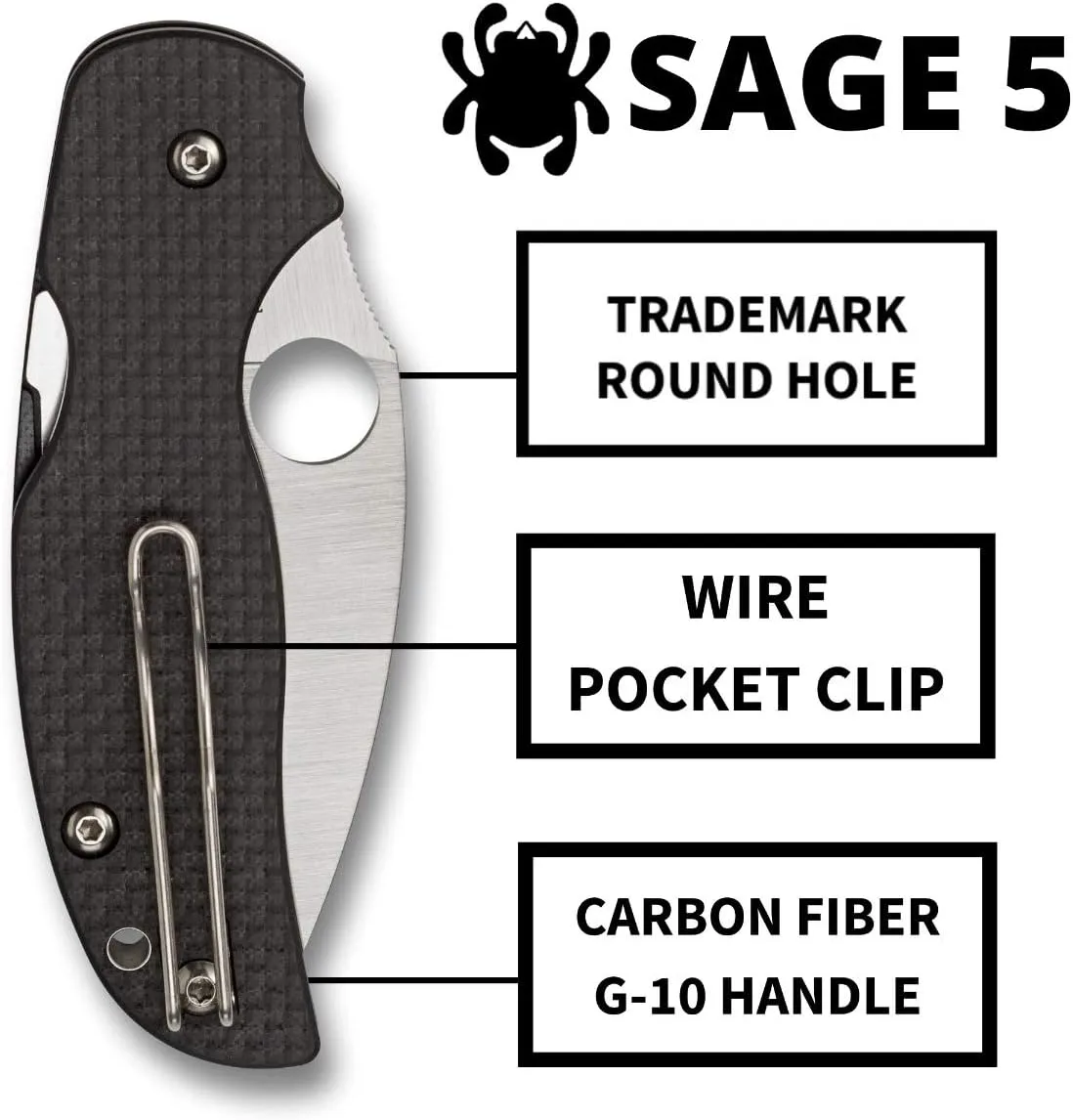 Spyderco Sage 5 Alzheimers Folding Knife - Black Carbon Fiber Laminate Handle, PlainEdge, Full-Flat Grind