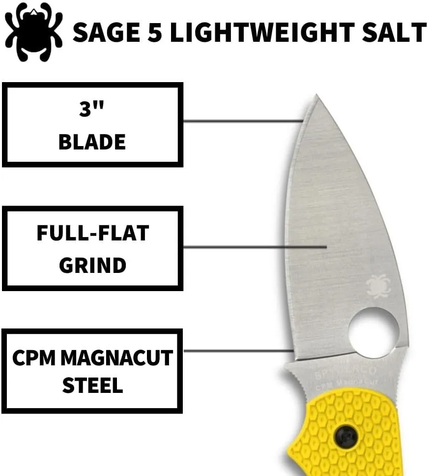 Spyderco Sage 5 Lightweight Salt Folding Pocket Knife with 3-Inch CPM MagnaCut Steel Blade and Yellow FRN Handle