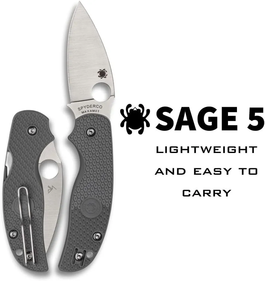 Spyderco Sage 5 Lightweight Maxamet Folding Utility Pocket Knife with Black FRN Handle and Full-Flat Maxamet Steel Blade