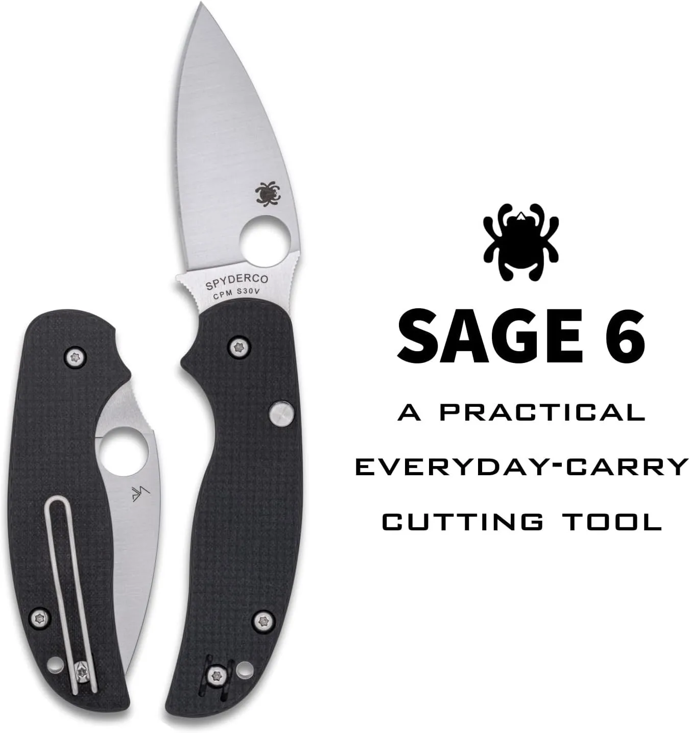 Spyderco Sage 6 Folding Knife - CPM S30V Steel Blade with Carbon Fiber/G-10 Laminate Handle, Button-Release Compression Lock