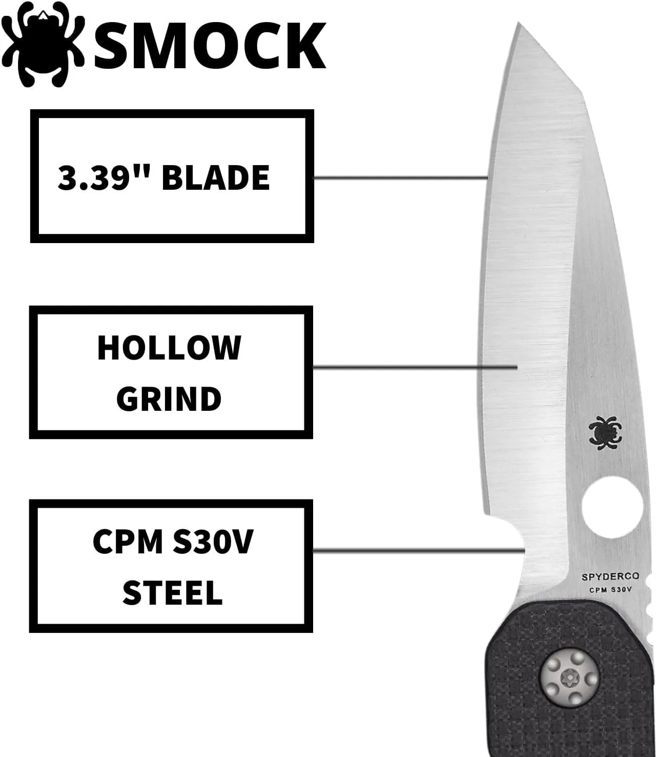 Spyderco Smock Premium Flipper Knife with 3.45" CPM S30V Steel Hollow-Ground Blade and Textured Carbon Fiber G-10 Handle