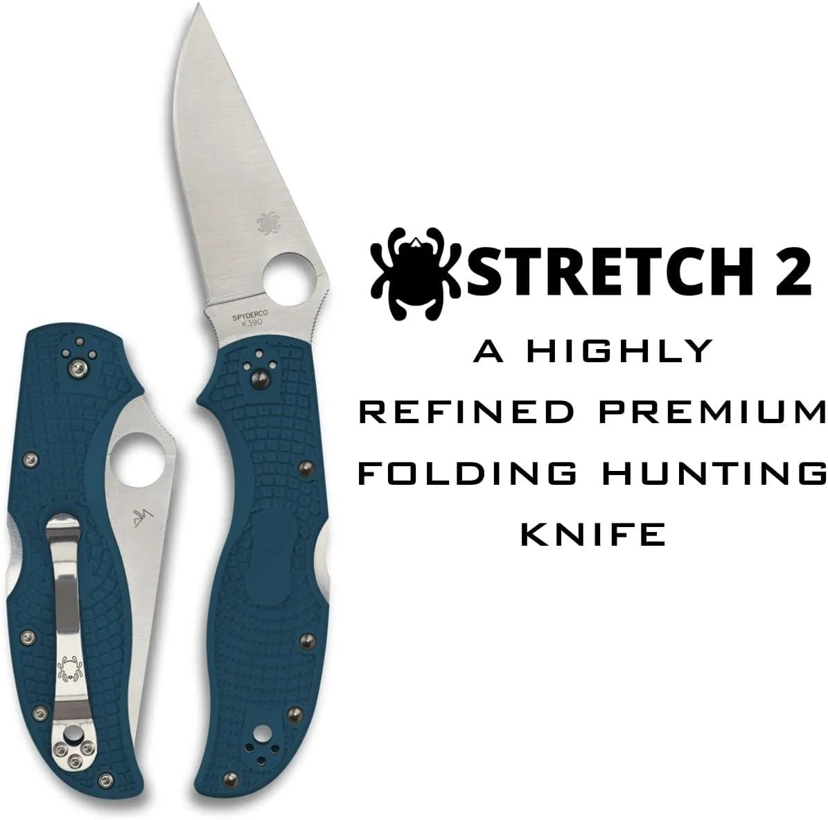 Spyderco Stretch 2 Signature Lightweight Hunting Knife with 3.43" K390 Tool Steel Blade and Blue FRN Handle - PlainEdge