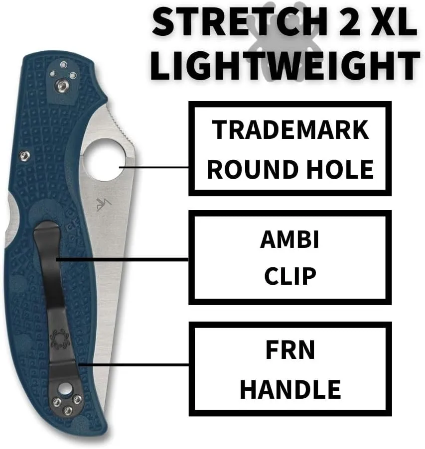 Spyderco Stretch 2 XL Lightweight Folding Pocket Knife with K390 Stainless Steel Blade and Blue FRN Handle - PlainEdge