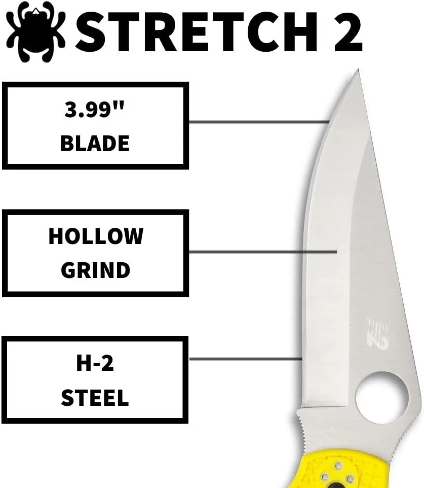 Spyderco Stretch 2 XL Lightweight Salt Folding Pocket Knife with 3.99 Inch H-2 Tool Steel Blade - PlainEdge - C258PYL