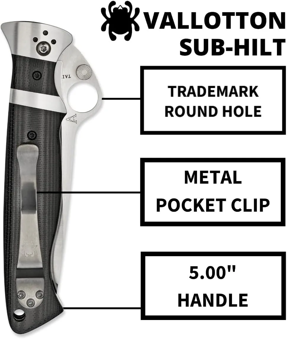 Spyderco Vallotton Sub-Hilt Specialty Knife with 3.70" CPM S30V Premium Stainless Steel Blade and Black Textured G-10 Handle