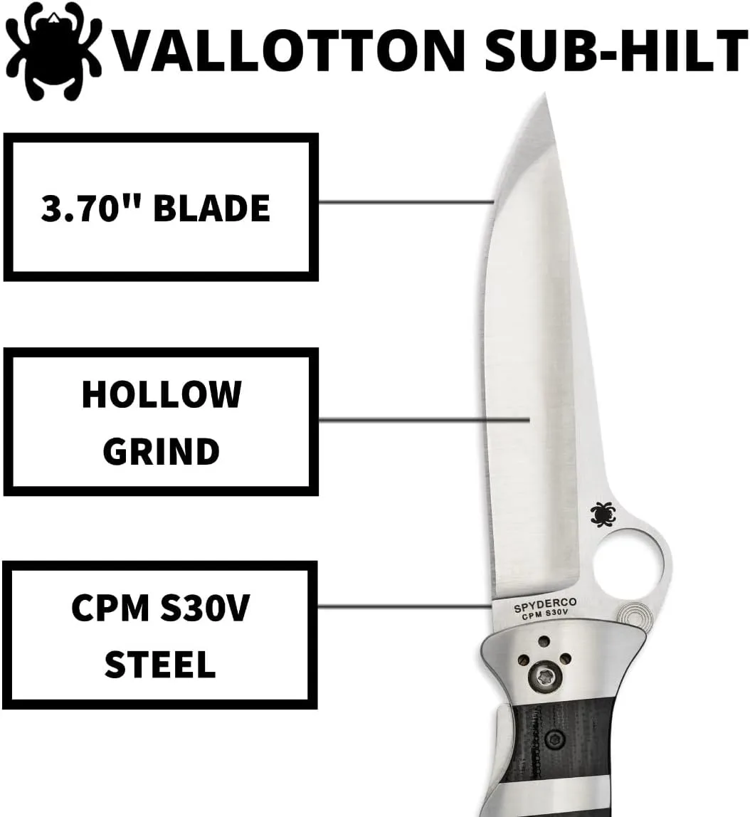 Spyderco Vallotton Sub-Hilt Specialty Knife with 3.70" CPM S30V Premium Stainless Steel Blade and Black Textured G-10 Handle