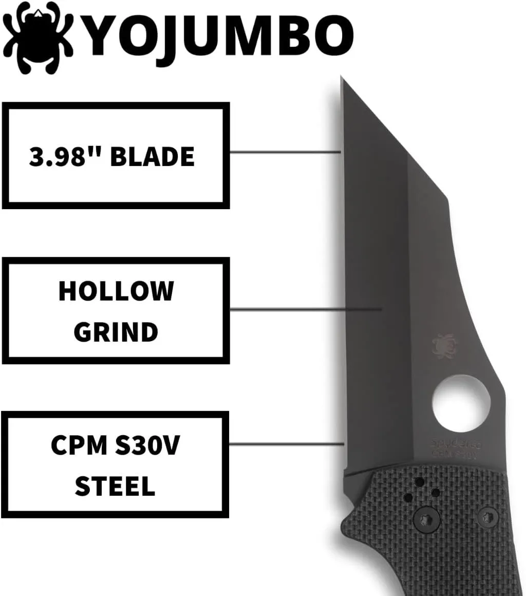 Spyderco YoJumbo Specialty Knife with Black Wharncliffe Blade and Black Coarse-Textured G-10 Handle - PlainEdge - C253GPBBK