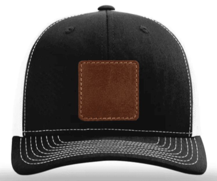 Custom Trucker Cap with Genuine Leather Square Patch – Richardson 112 Snapback (Black & White)