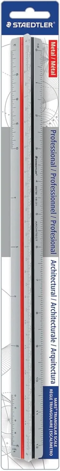 STAEDTLER Professional Triangular Scale Ruler - 12in Metal Architectural Scale with High-Contrast Etched Markings, 6 Imperial Scales for Drafting & Blueprint Reading