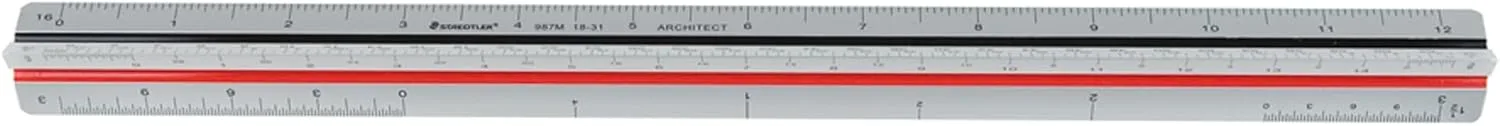 STAEDTLER Professional Triangular Scale Ruler - 12in Metal Architectural Scale with High-Contrast Etched Markings, 6 Imperial Scales for Drafting & Blueprint Reading