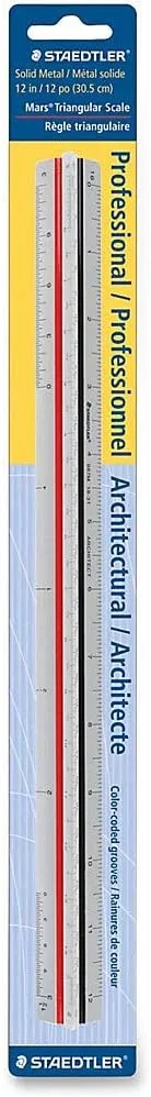 STAEDTLER Professional Triangular Scale Ruler - 12in Metal Architectural Scale with High-Contrast Etched Markings, 6 Imperial Scales for Drafting & Blueprint Reading