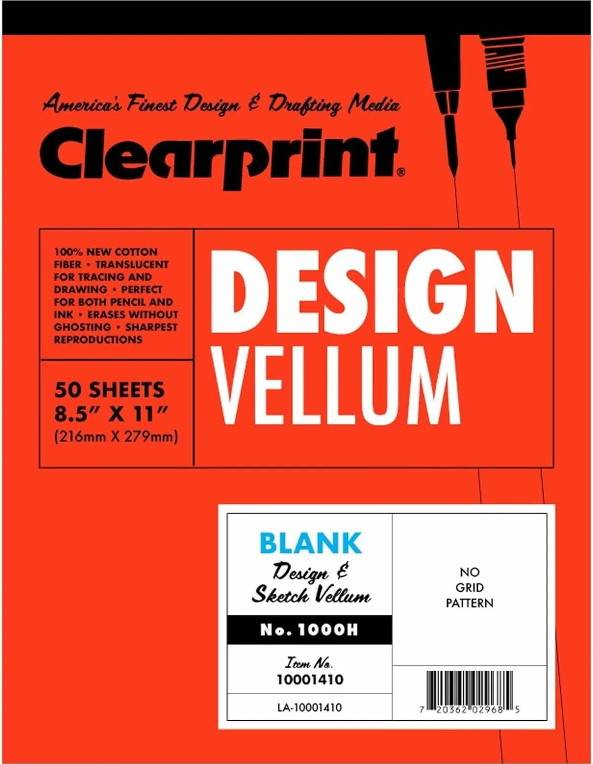 Chartpak Clearprint Plain Vellum Paper, 8.5 x 11 Inches, 50 Sheets