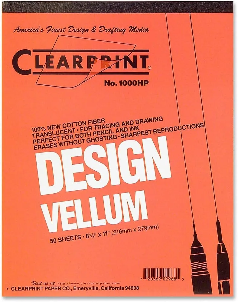 Chartpak Clearprint Plain Vellum Paper, 8.5 x 11 Inches, 50 Sheets