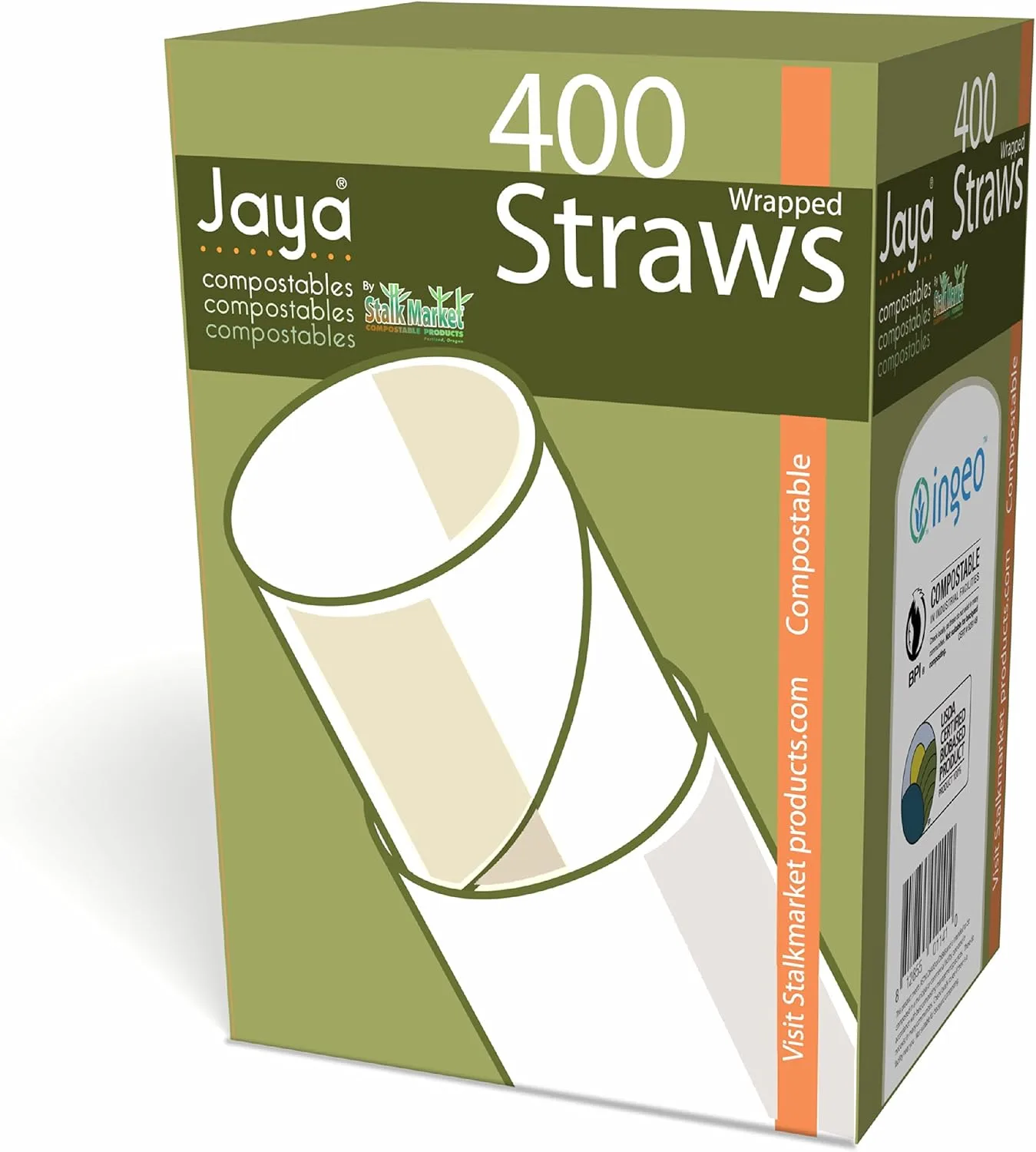 Planet+ 100% Compostable PLA Straws, Individually Wrapped, Jumbo, 7.75-inch, 4800-Count Case