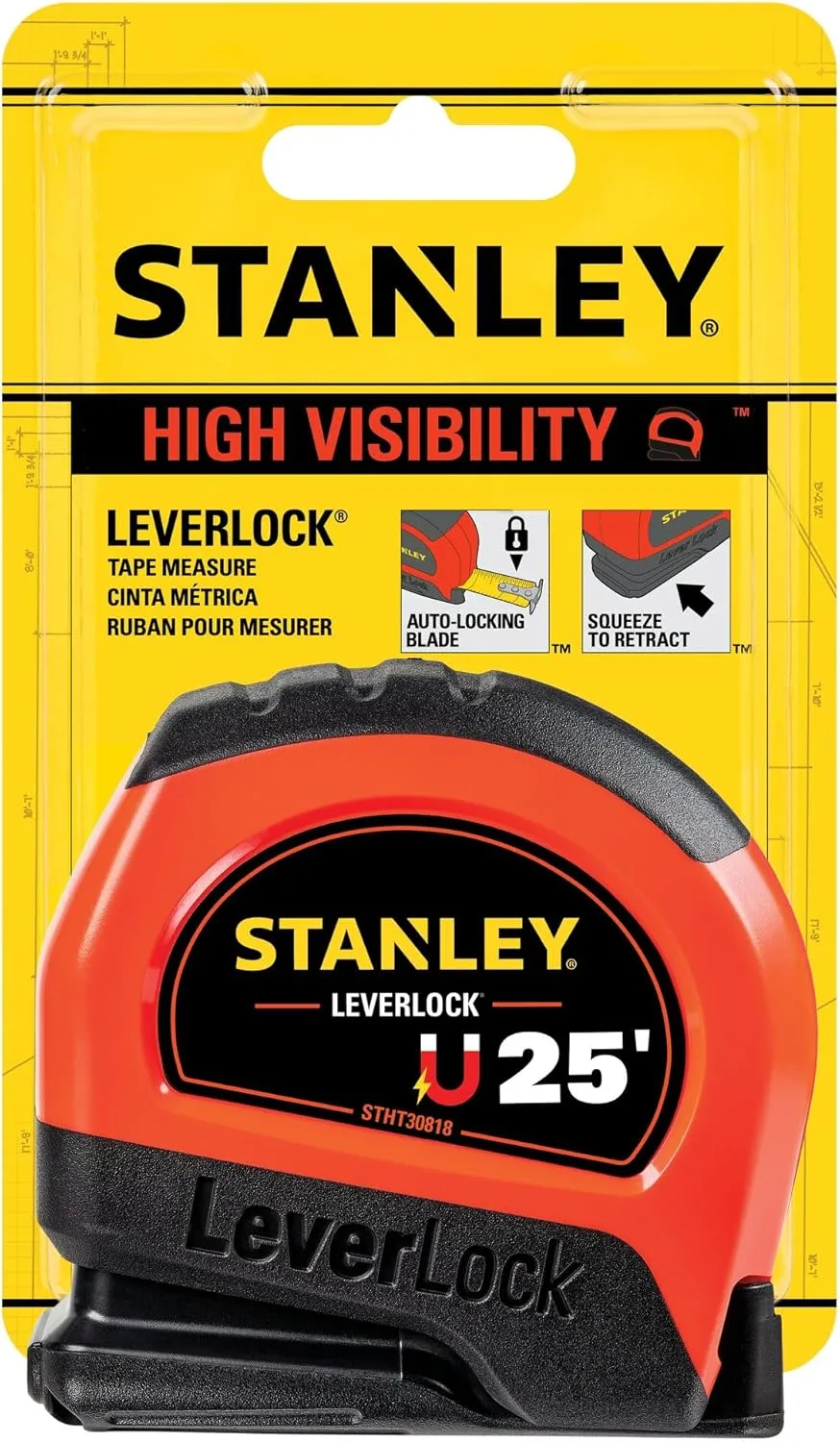 STANLEY 25 Ft. High Visibility Magnetic LEVERLOCK Tape Measure (STHT30818S)