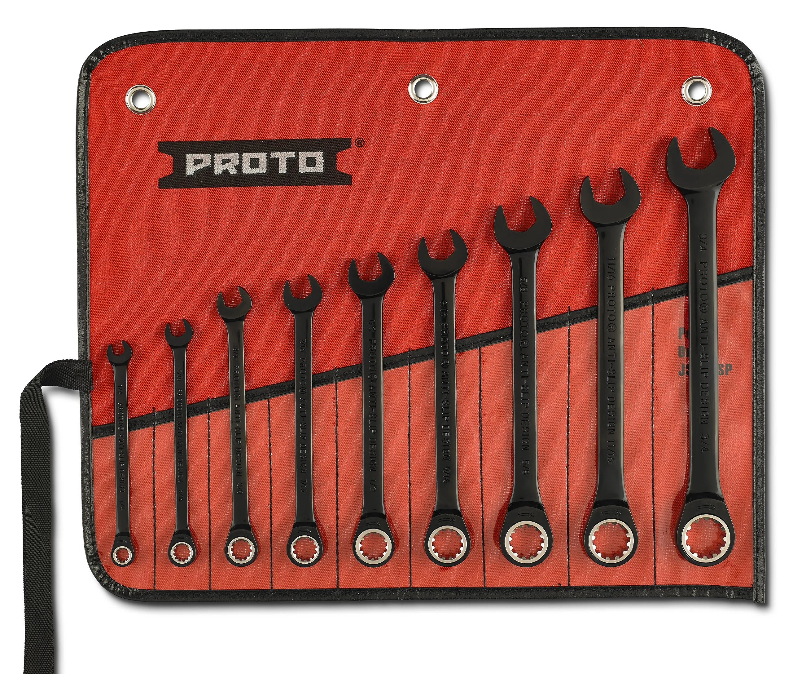Stanley Proto JSCR-9S Proto 9-Piece Black Chrome Non-Reversible Combination Ratcheting Wrench
