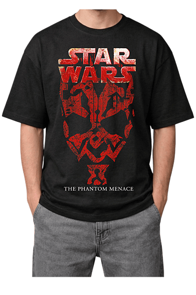 Star Wars: The Phantom Menace Darth Maul Print Oversized Mens Black T-Shirt