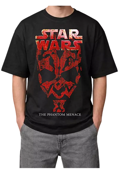 Star Wars: The Phantom Menace Darth Maul Print Oversized Mens Black T-Shirt