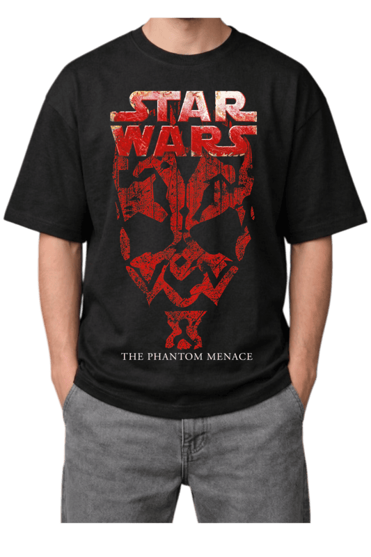 Star Wars: The Phantom Menace Darth Maul Print Oversized Mens Black T-Shirt