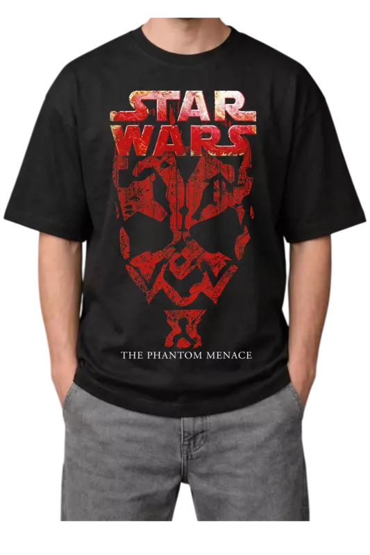 Star Wars: The Phantom Menace Darth Maul Print Oversized Mens Black T-Shirt