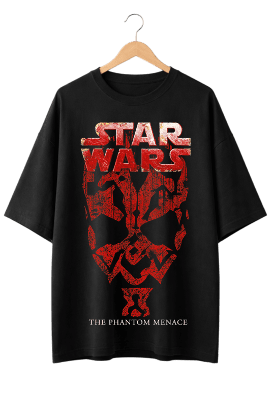 Star Wars: The Phantom Menace Darth Maul Print Oversized Mens Black T-Shirt