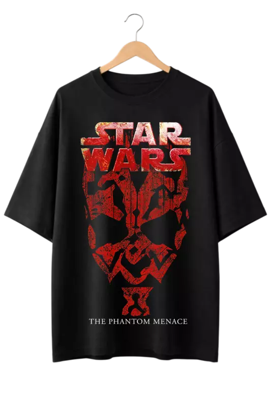 Star Wars: The Phantom Menace Darth Maul Print Oversized Mens Black T-Shirt