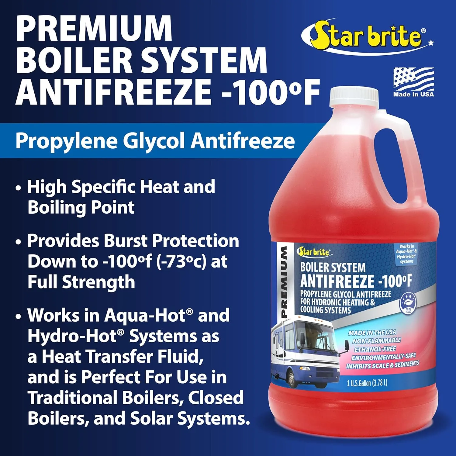 STAR BRITE Premium -100° Boiler System Antifreeze - Propylene Glycol Heating & Cooling Fluid - Made in USA - 1 Gallon (032700)
