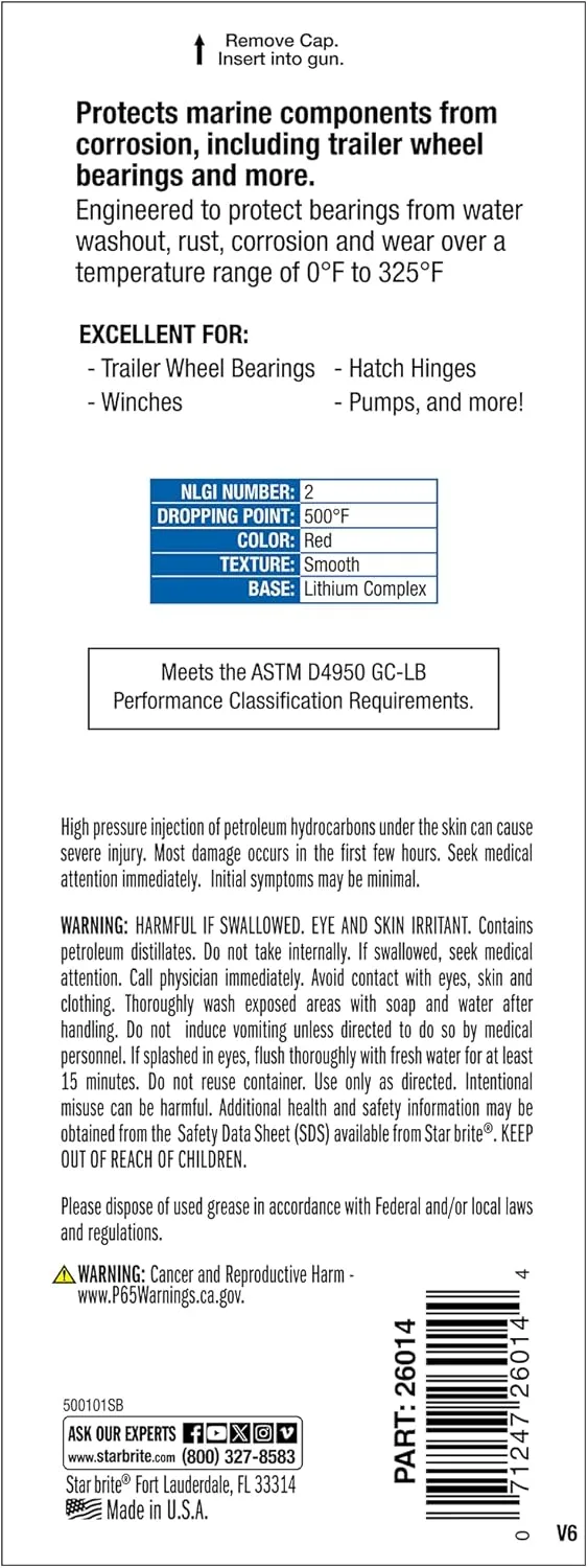 STAR BRITE Trailer Wheel Bearing Grease NLG#2 Marine-Grade Protection