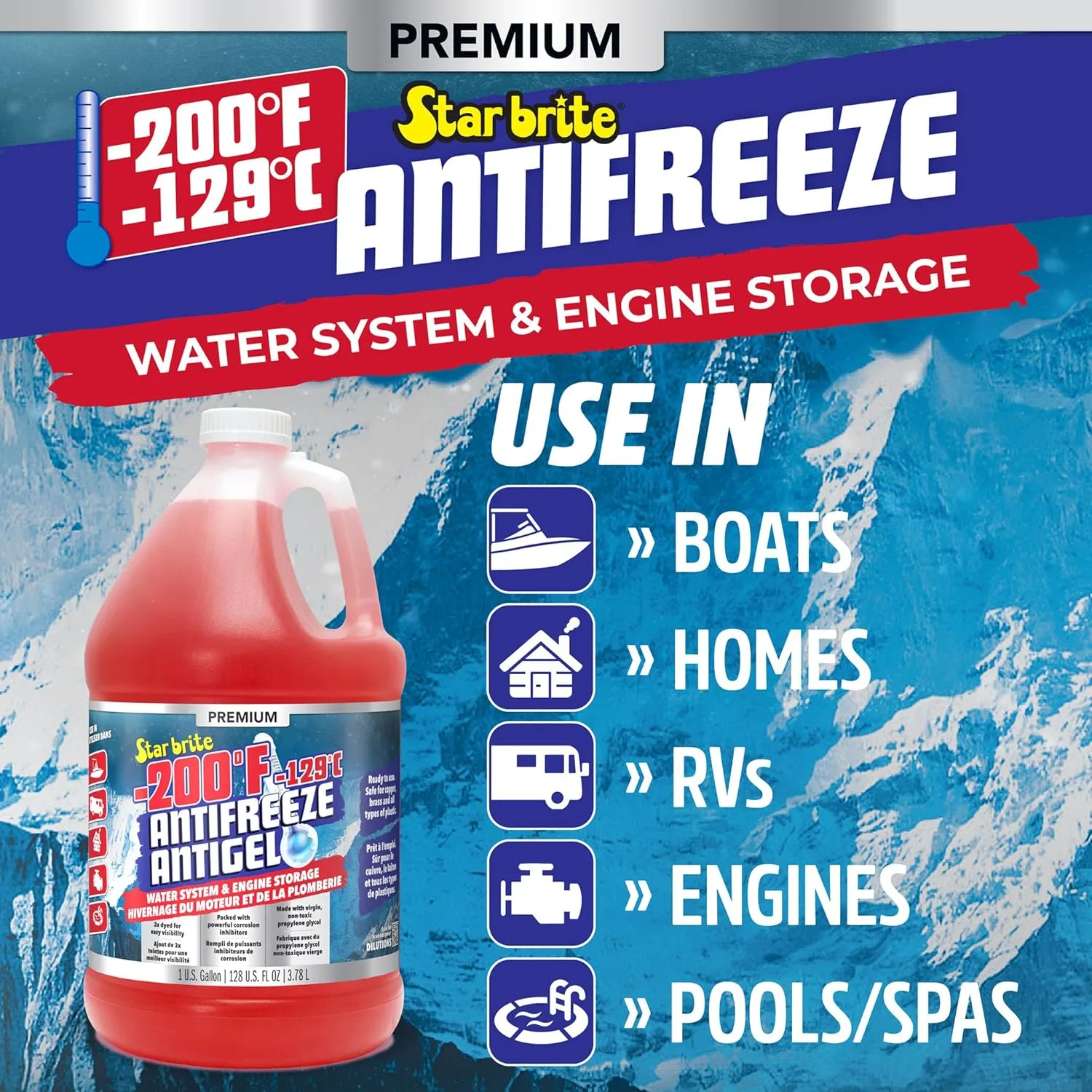 STAR BRITE Premium -200°F Antifreeze for RV, Marine & Water Systems, Propylene Glycol Formula with Corrosion Inhibitors, Ready-to-Use Cold Weather Protection