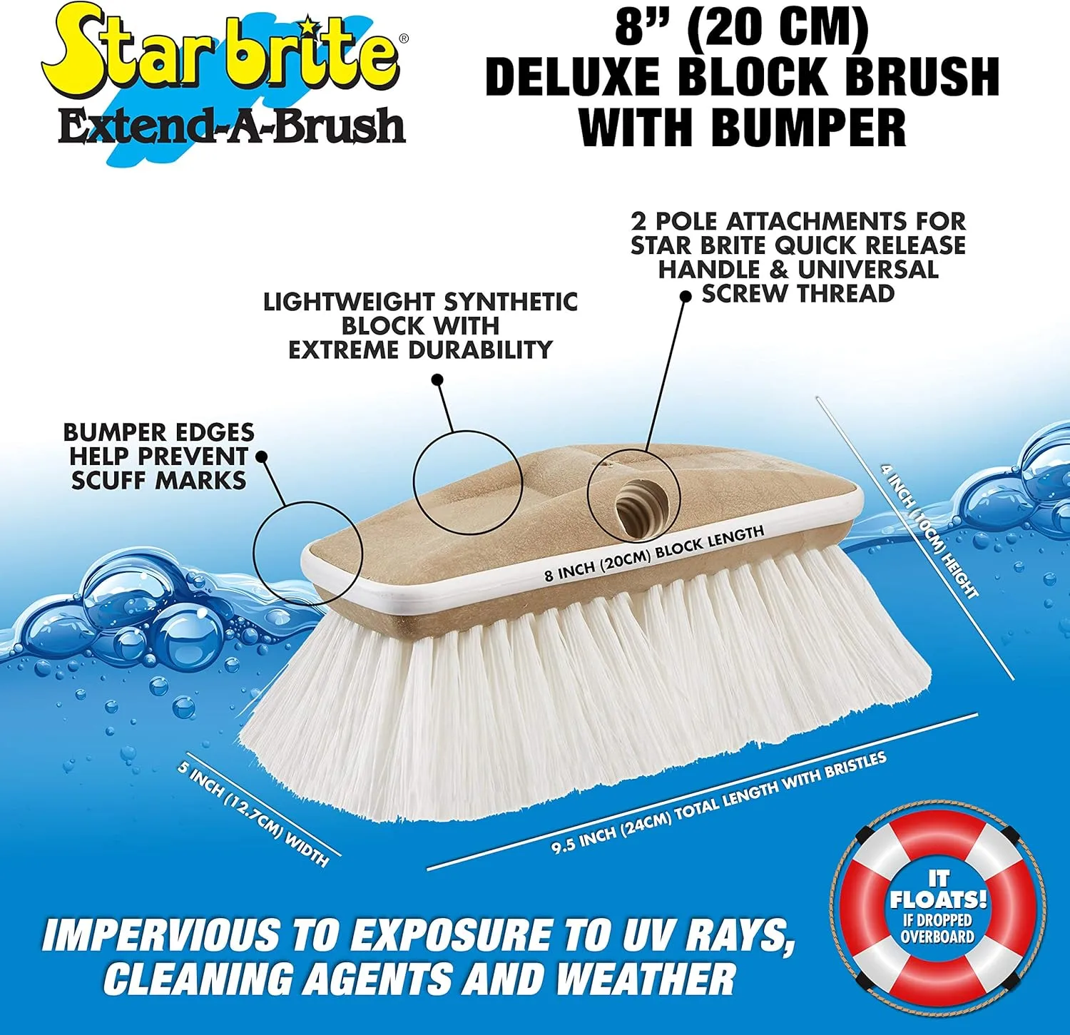 STAR BRITE 8" Deluxe Wash Brush Head - Dual Connections
