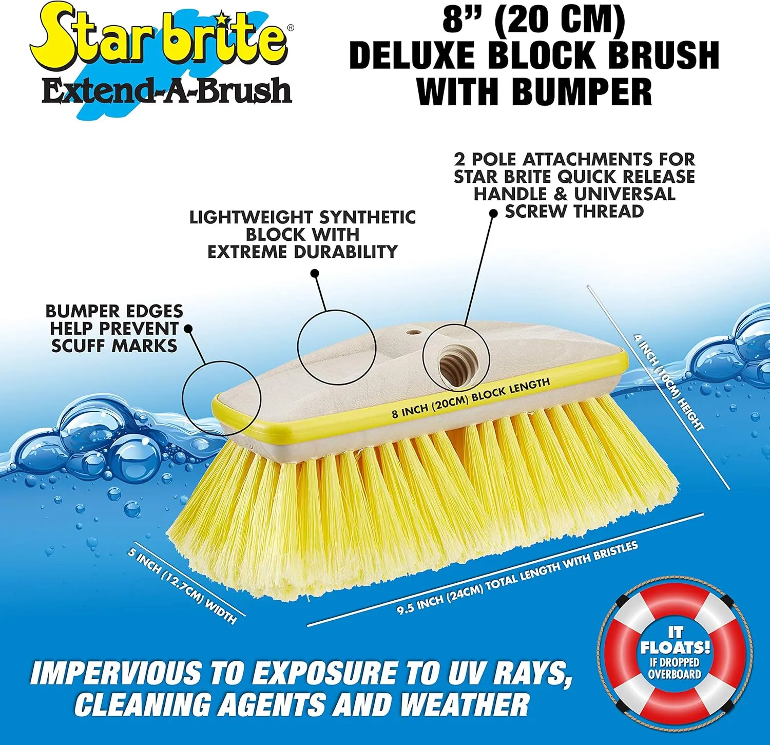 STAR BRITE 8" Deluxe Wash Brush Head - Dual Connections