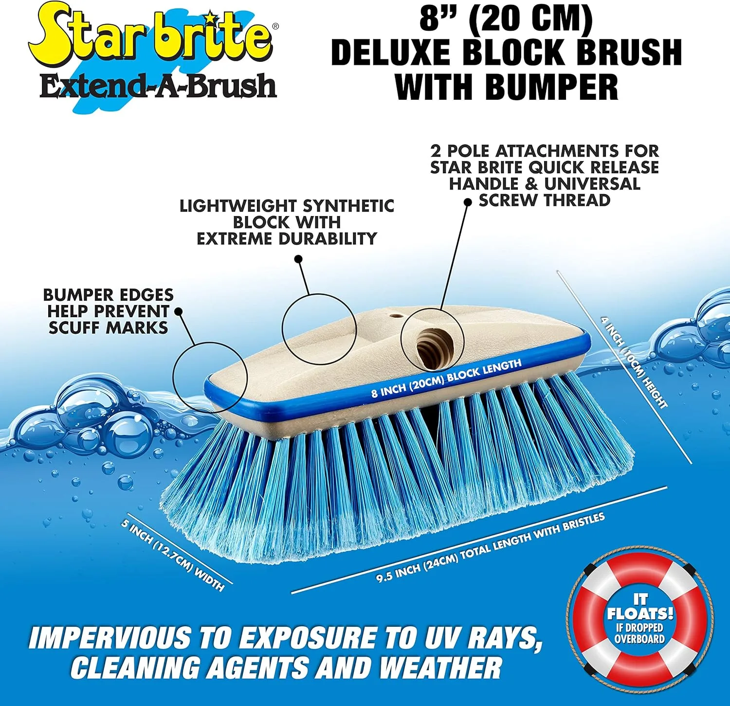 STAR BRITE 8" Deluxe Wash Brush Head - Dual Connections