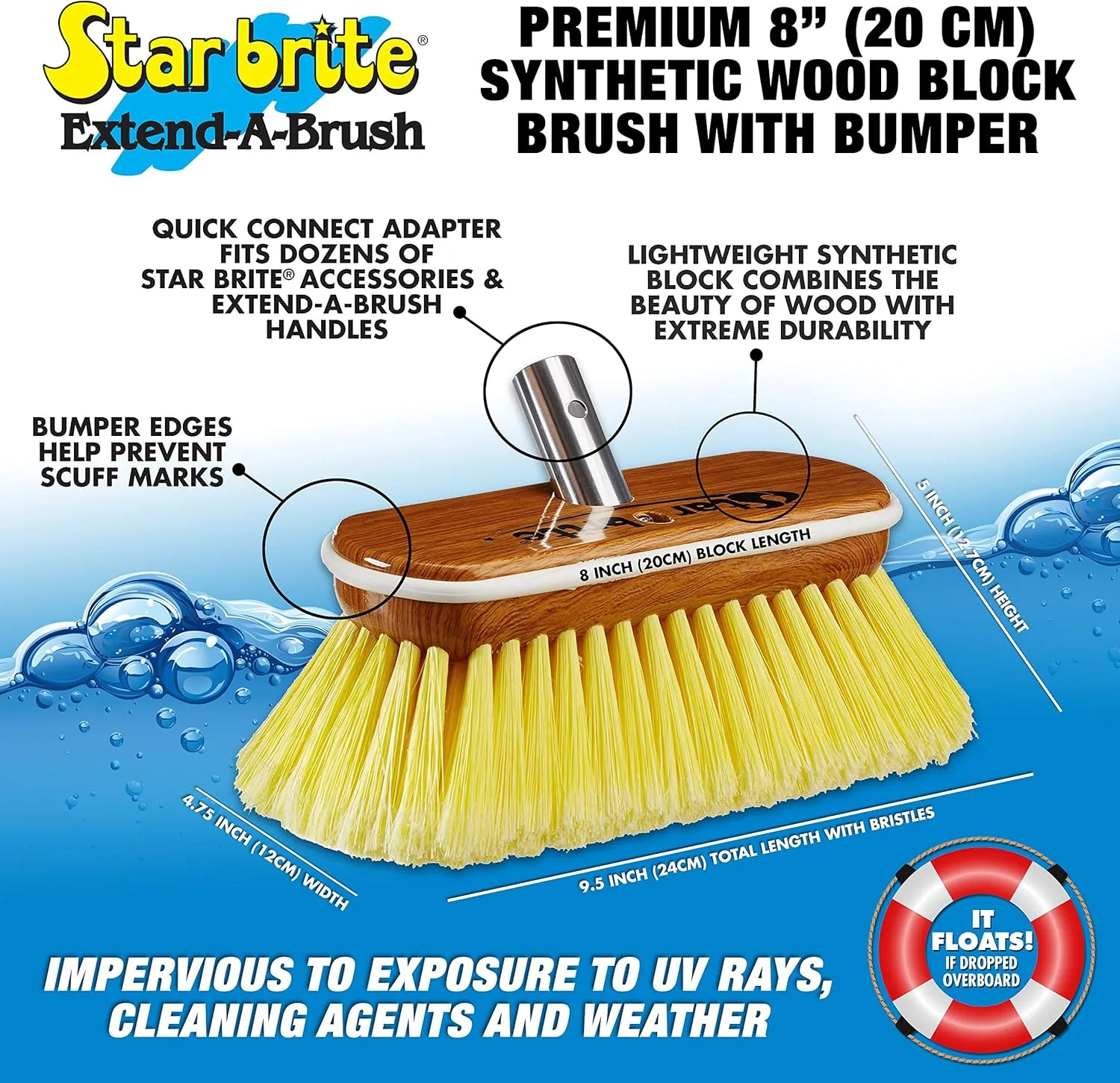 STAR BRITE 8" Deluxe Wash Brush Head - Dual Connections