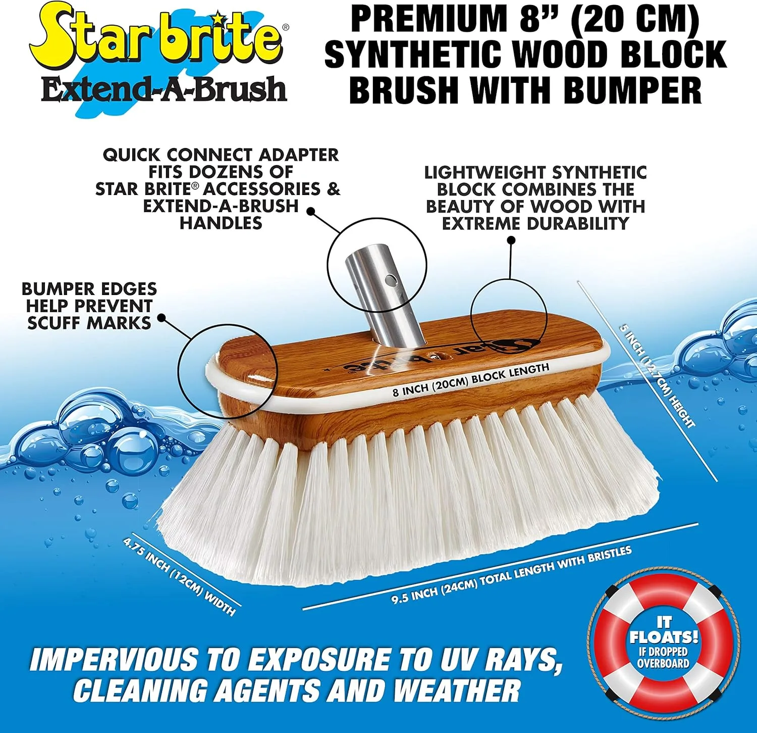 STAR BRITE 8" Deluxe Wash Brush Head - Dual Connections
