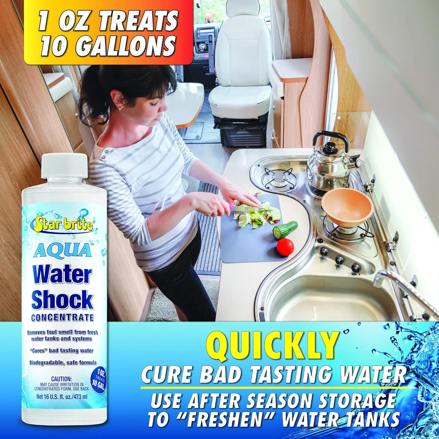 STAR BRITE Aqua Water Shock for Boats & RVs - Instant Odor & Bad Taste Remover for Potable Water, 16 Ounce (097116)