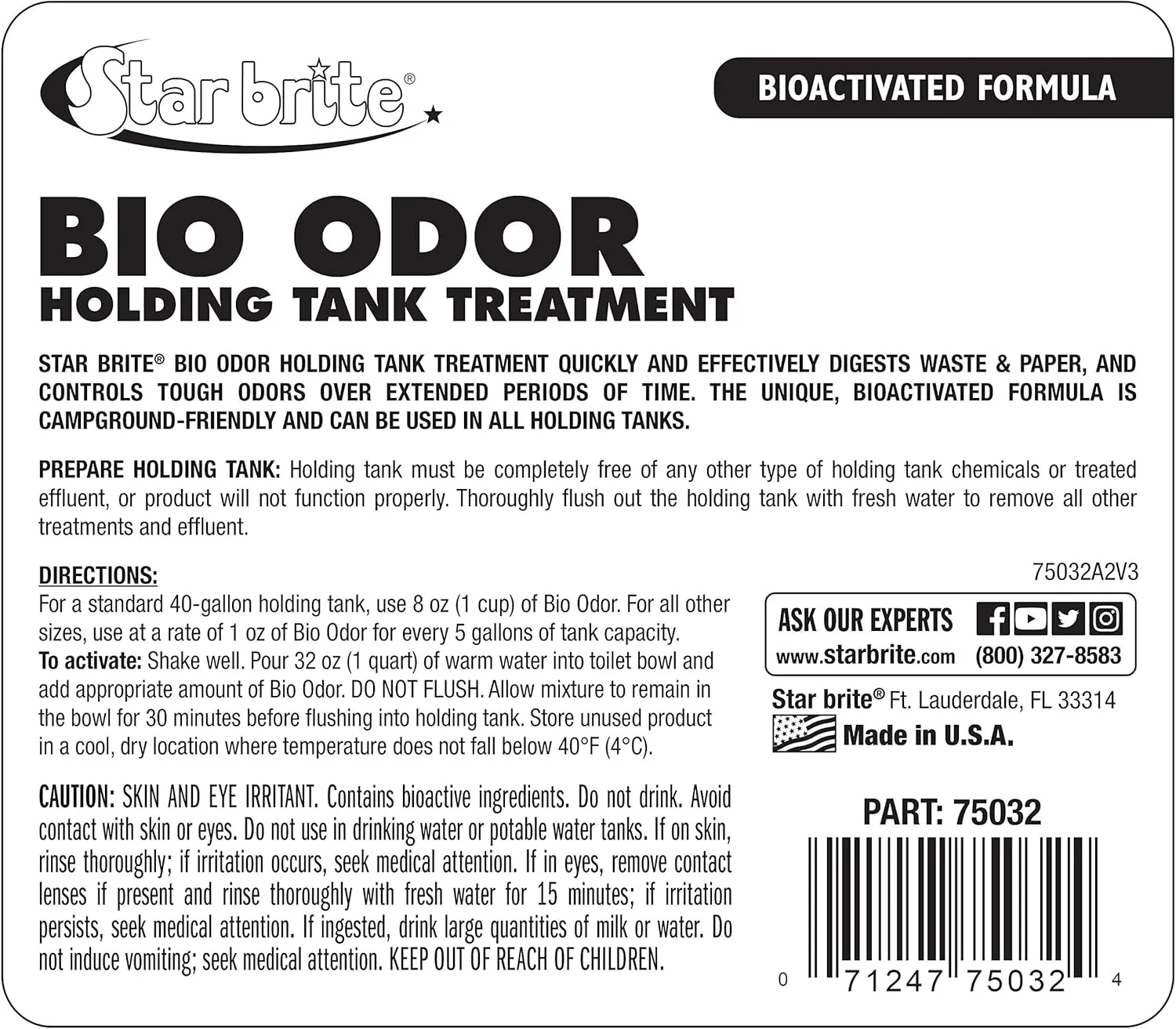 STAR BRITE Bio Odor Holding Tank Treatment - Bioactivated Formula
